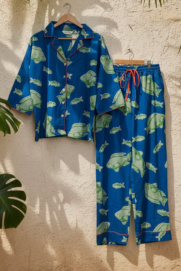 Sharan Boxy PJ set - Blue Fish New Fish