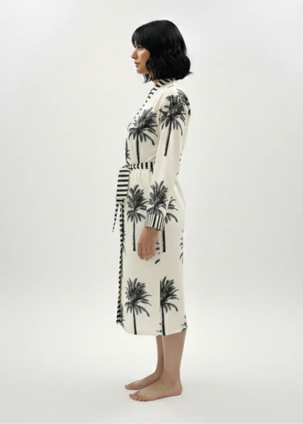 Belted Robe - White Palms