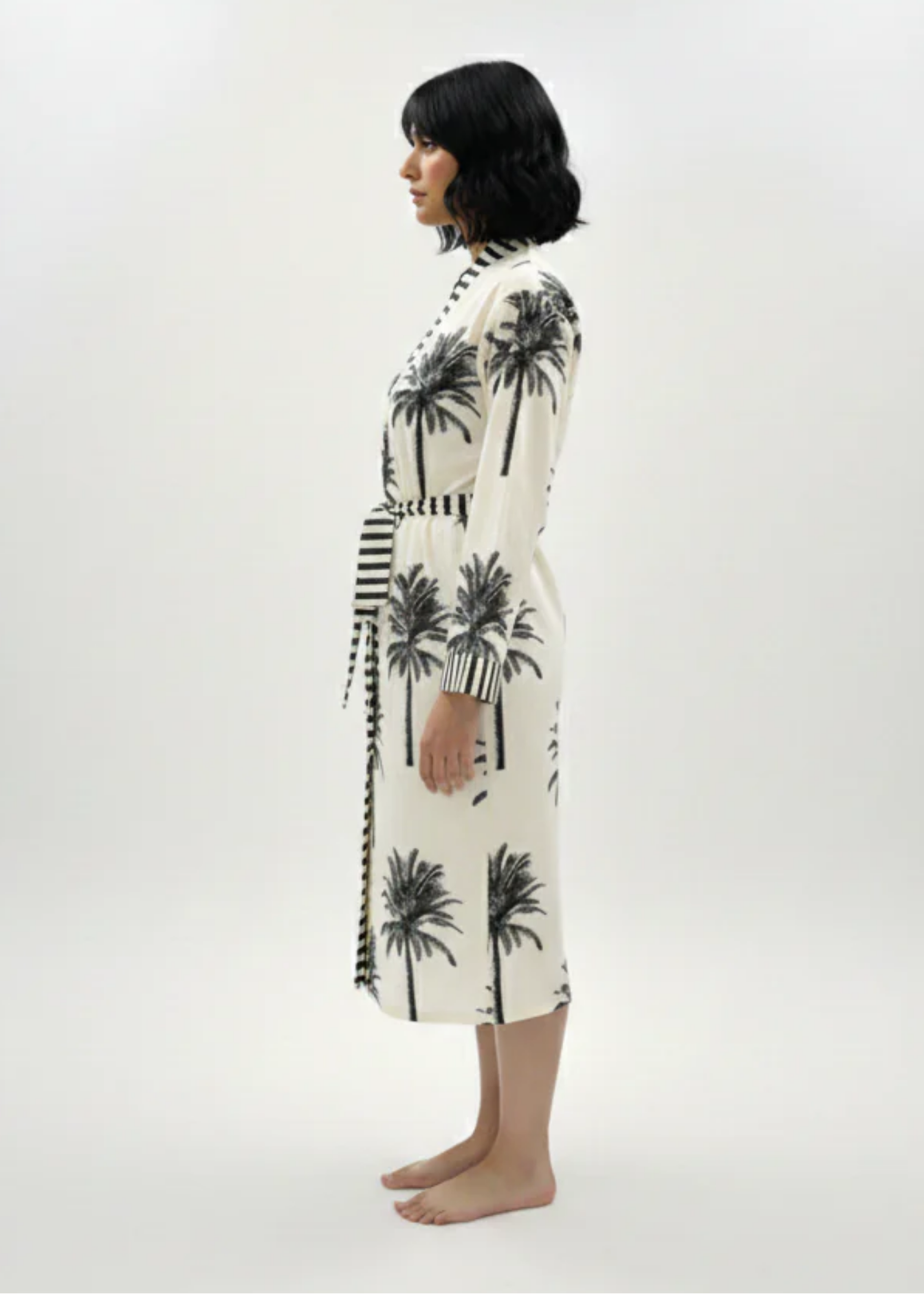 Belted Robe - White Palms