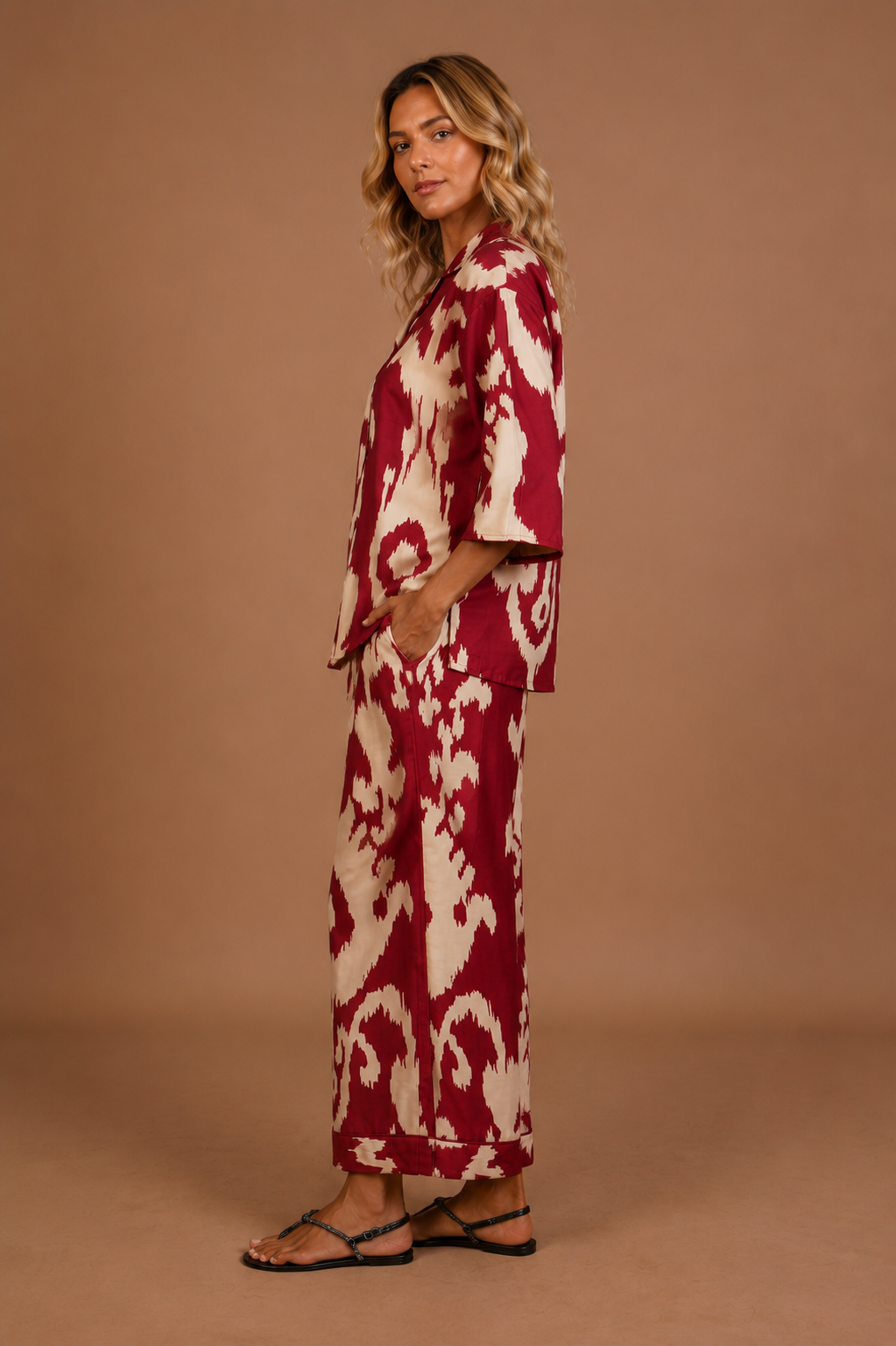Sharan Boxy PJ Set - Burgundy Chandeliers