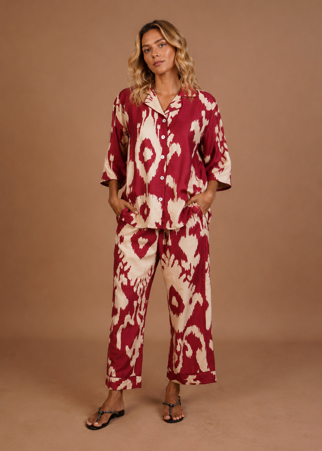 Sharan Boxy PJ Set - Burgundy Chandeliers