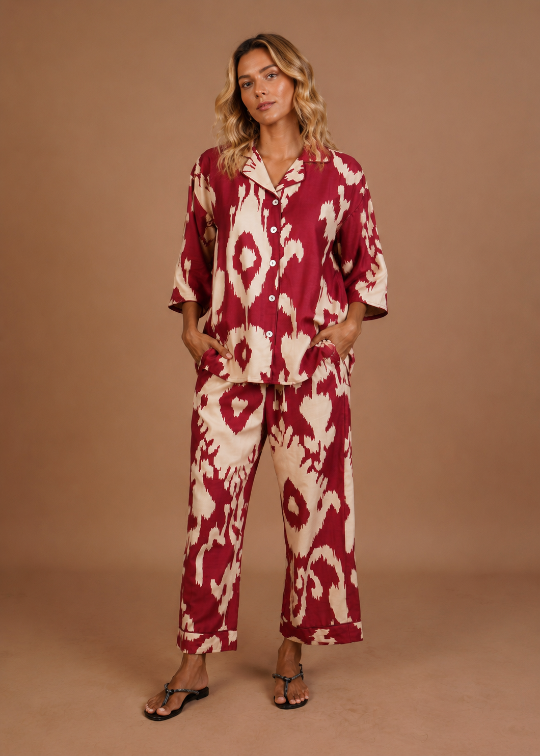 Sharan Boxy PJ Set - Burgundy Chandeliers